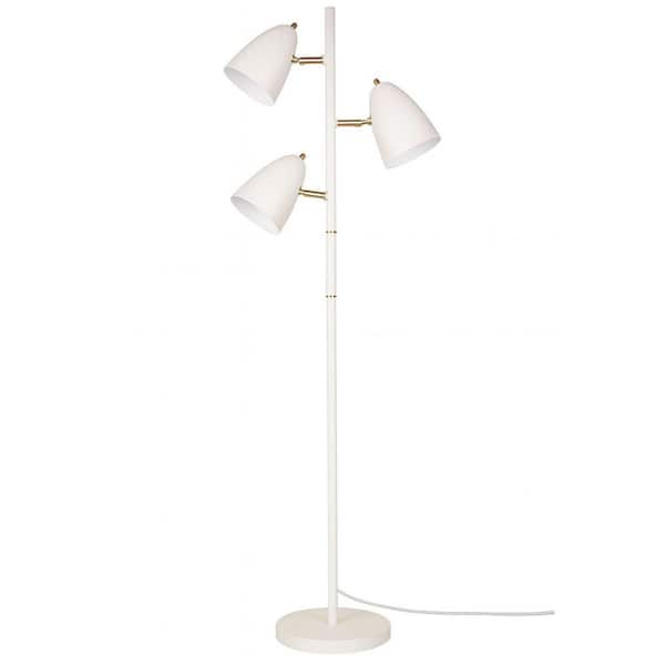 70 in. White LED Tree Floor Lamp, Dimmable with 3 Rotatable Heads, 4-Color Temps, Remote and Touch Control