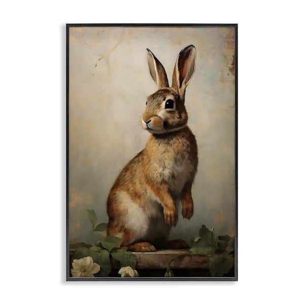 Dark Rabbit Portrait by Petal Prints Design Black Framed Giclee Art Print Animal 20 in. x 30 in.
