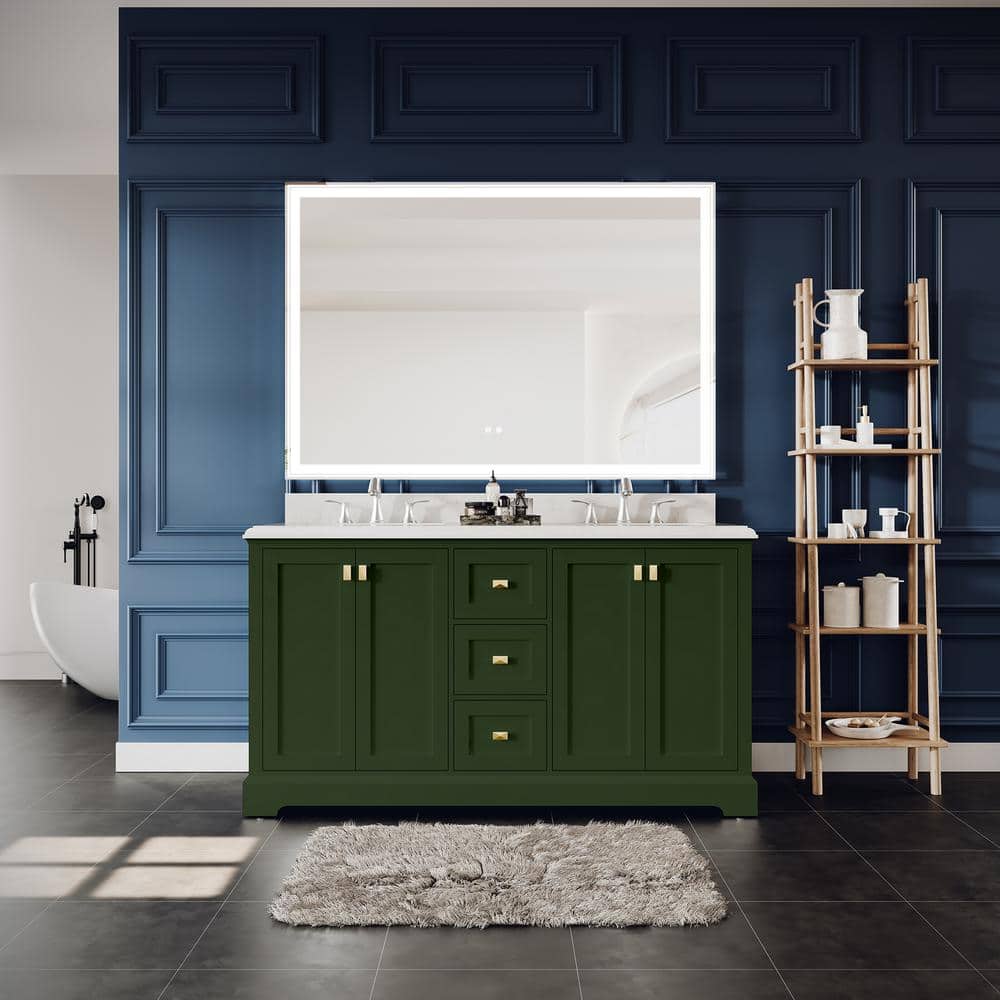 60'' Venetian Green Double Bathroom Vanity with Marble Top