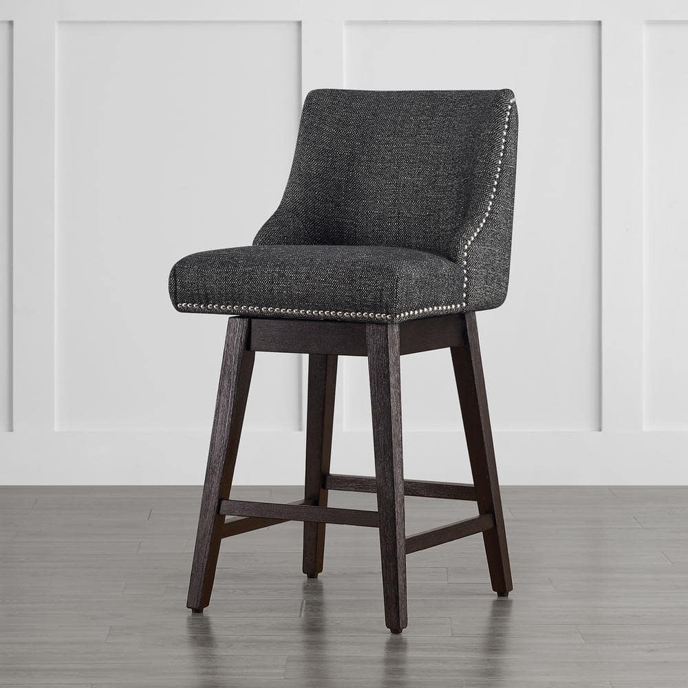 Martin 26 in. Charcoal Grey Solid Wood Frame Swivel Counter Height Bar Stool with Back and Fabric Seat price history on PriceWatchPro