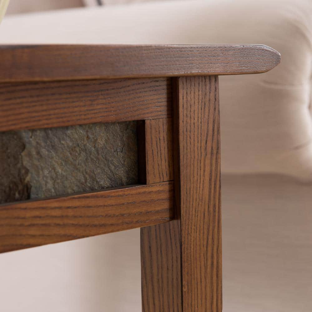 Rustic Oak and Slate Rectangular End Table