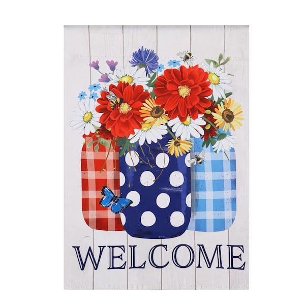 Meadow Creek 12 in. x 18 in. Welcome Mason Jar Flowers Garden Flag