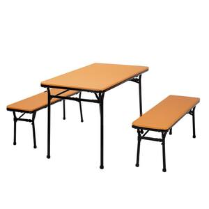 3-Piece Orange Portable Outdoor Safe Folding Table Bench Set