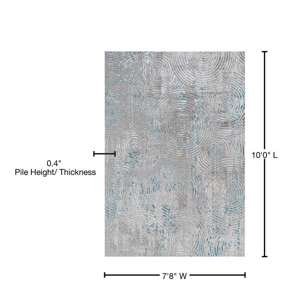 Coastal Abstract Swirls Area Rug 8' x 10' - Gray and Turquoise