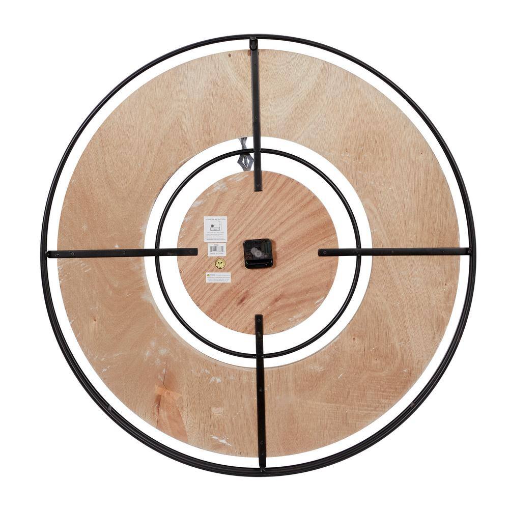 34" Brown Metal and Wood Industrial Wall Clock