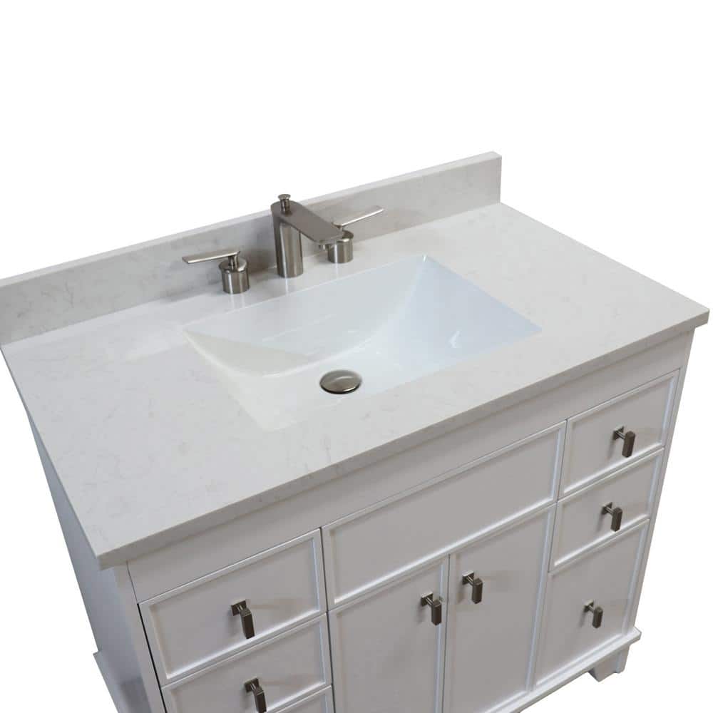 White Solid Wood Freestanding Single Sink Vanity with Quartz Top