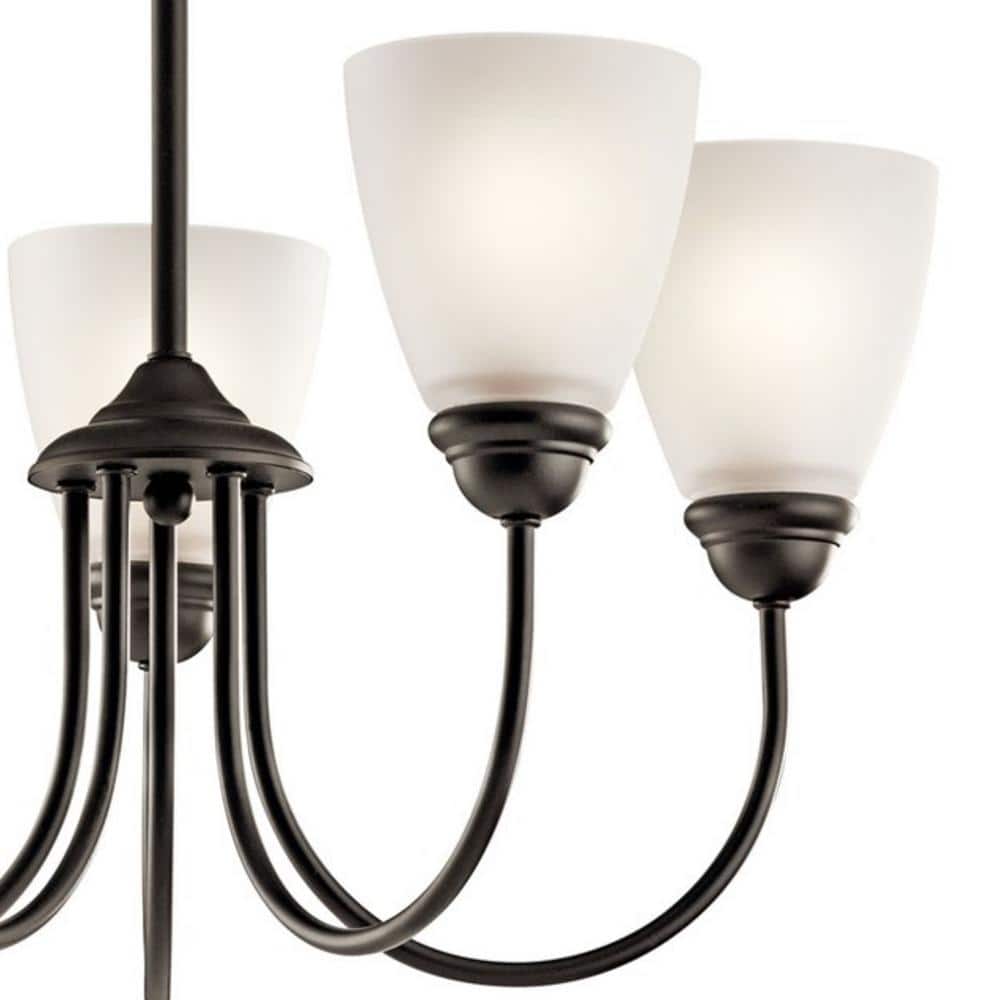 Jolie 18.5" Distressed Bronze 5-Light Chandelier with White Shades