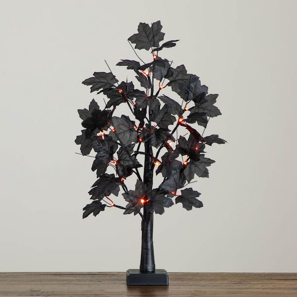 2 ft. Pre-Lit Artificial Halloween Black Maple Tree with 24-Orange & Purple LED Lights