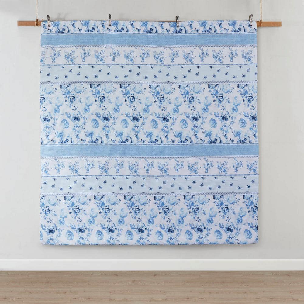 Blue Floral Striped Twin/Twin XL Microfiber Duvet Cover Set