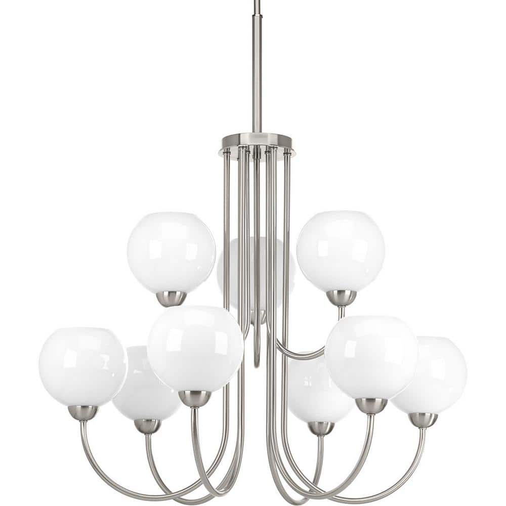 Brushed Nickel 9-Light Globe Chandelier with White Glass