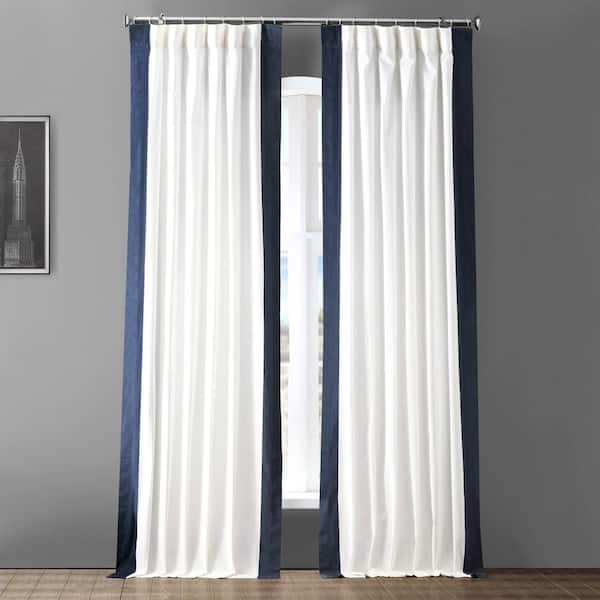 Exclusive Fabrics & Furnishings Warm Off-White & Dark Navy Solid Rod Pocket Room Darkening Curtain - 50 in. W x 108 in. L (1 Panel)
