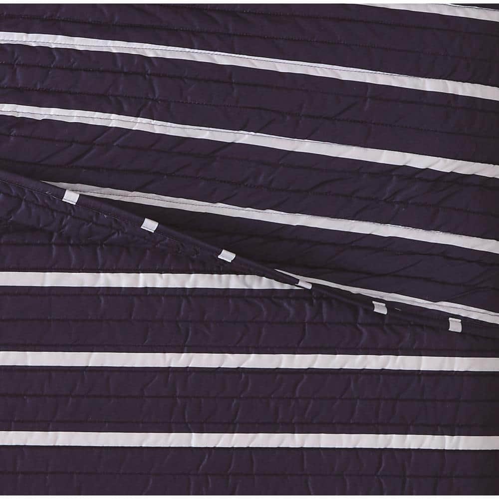 Navy and White Striped Microfiber Full Quilt Set