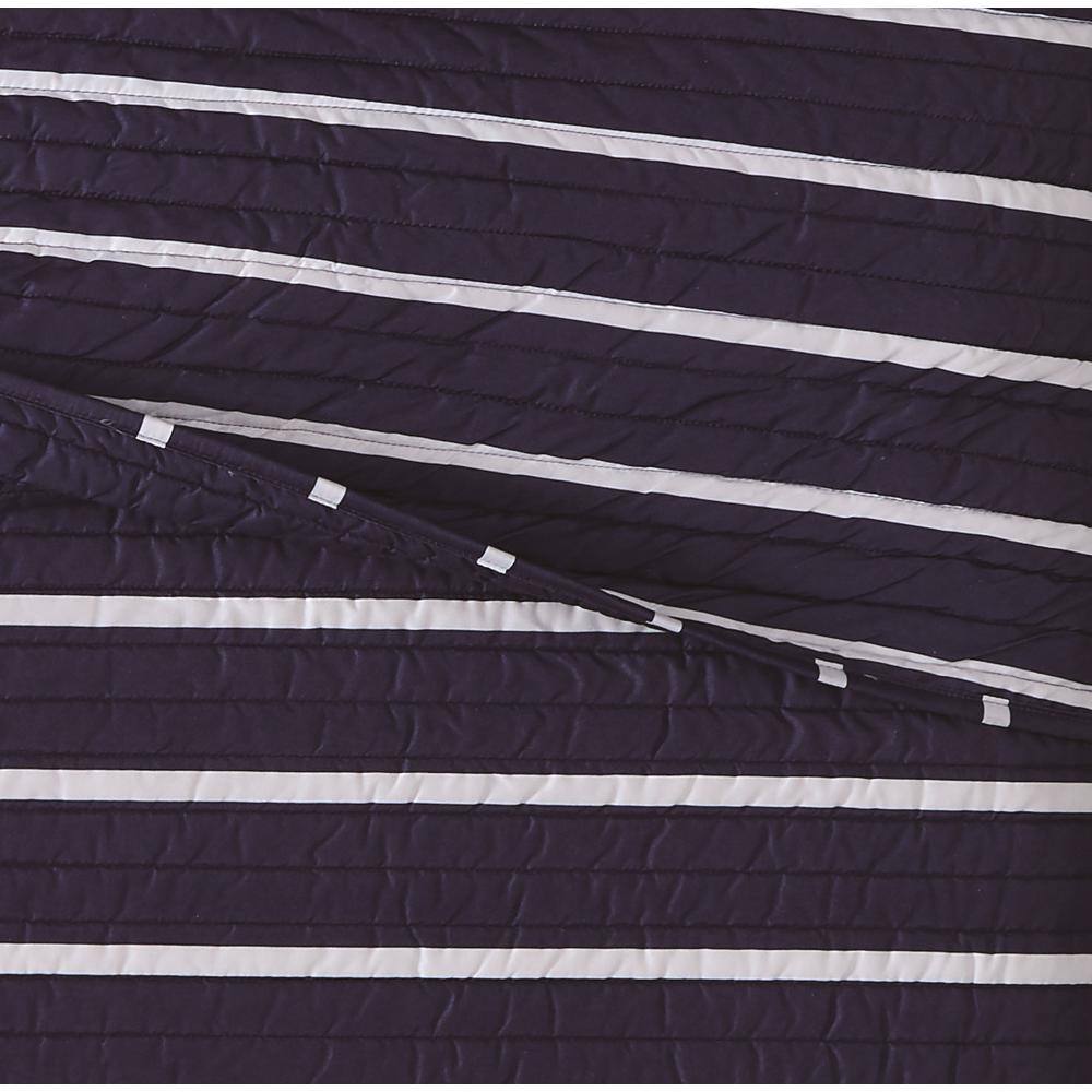 Navy and White Striped Twin XL Microfiber Quilt Set