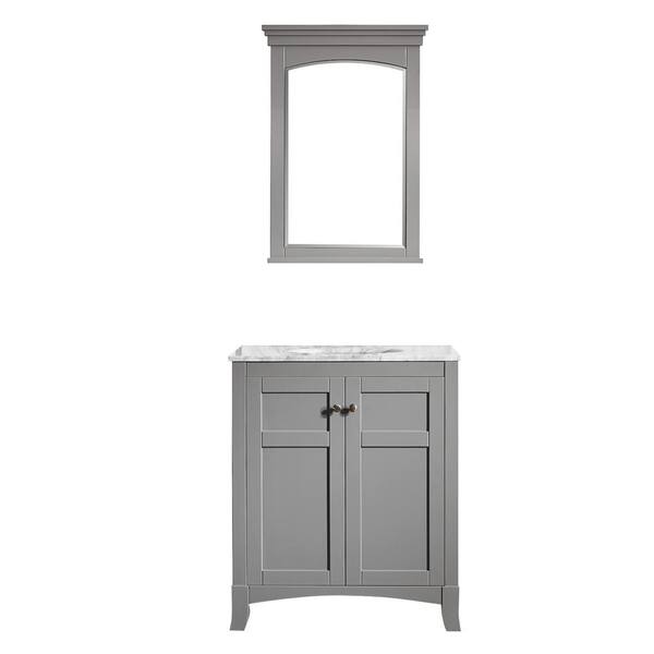 Vinnova Arezzo 30 in. W x 22 in. D x 36 in. H Vanity in Grey with Marble Vanity Top in Carrara White with White Basin and Mirror