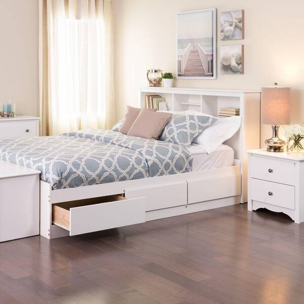 Prepac Monterey Queen Wood Storage Bed, White Bed Frame With Drawers