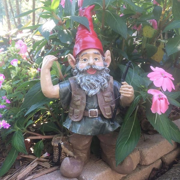 HOMESTYLES 14 in. H Fisherman Gnome Holding Fishing Pole Home and Garden  Gnome Statue 36410 - The Home Depot