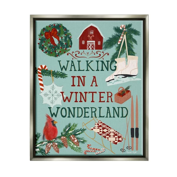 Stupell Industries Winter Wonderland Phrase by Hannah Byatt 1 Piece Floater Frame Graphic Print Animal Poster Art Print 21 in. x 17 in.