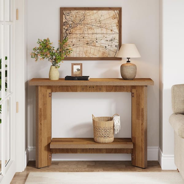 Turrella 41.34" in. H Brown Rectangle Wood Console Table, Small Entryway Table with Storage