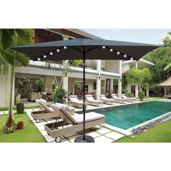 Unbranded 10 ft. x 6.5 ft. Outdoor Patio Umbrella, 1.49 in. Pole Crank and Push Button Tilt, for Garden, Backyard, Pool, Dark Gray