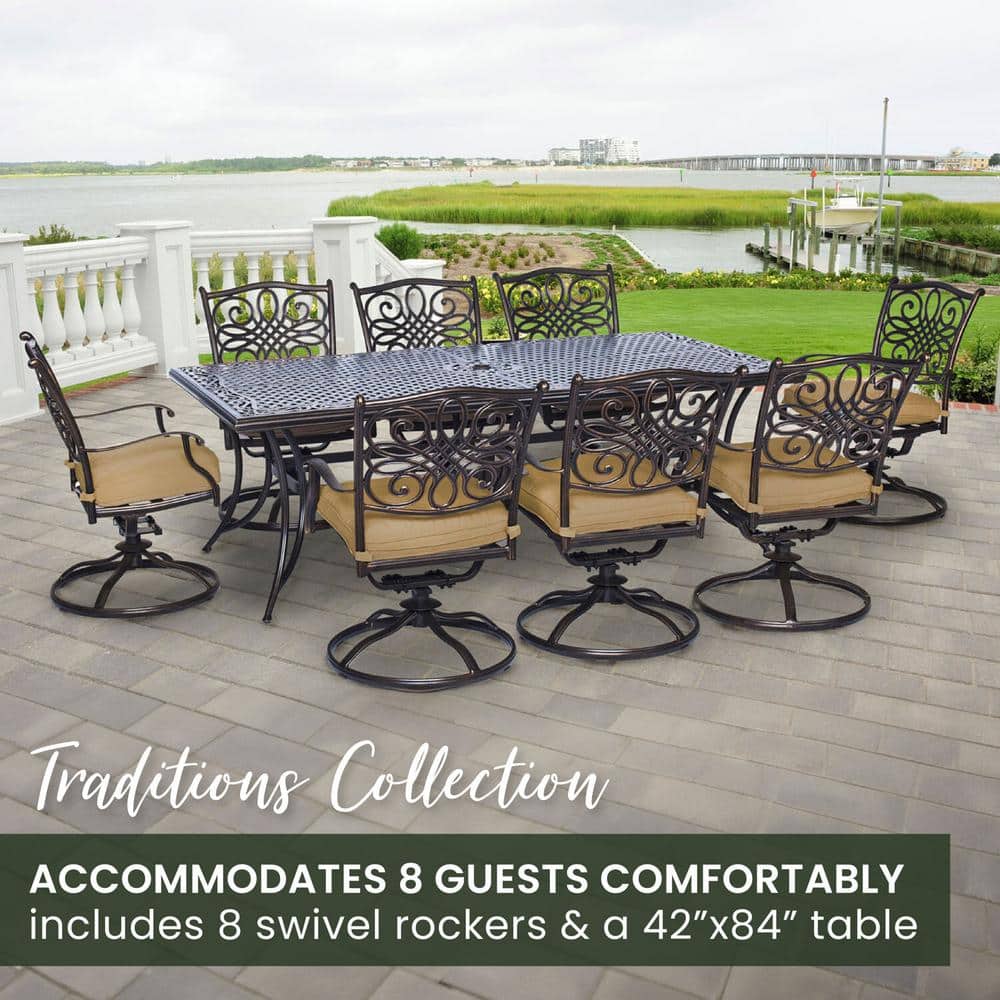 Bronze Aluminum 9-Piece Outdoor Dining Set with Natural Cushions