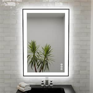 Light 24 in. W x 36 in. H Rectangular Aluminum Framed Dimmable Anti-Fog Wall LED Bathroom Vanity Mirror in Matte Black