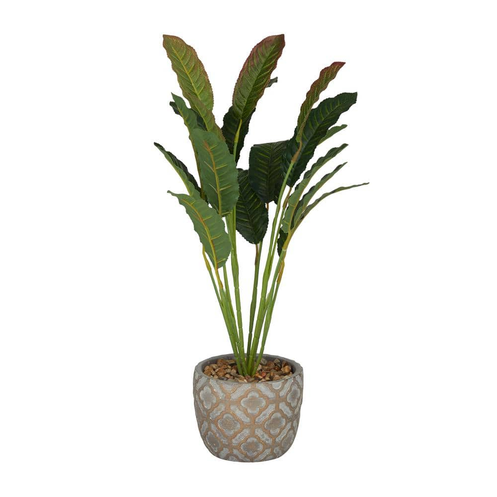 Litton Lane 20 in. H Crotons Artificial Plant with Realistic Leaves and Geometric Patterned Pot