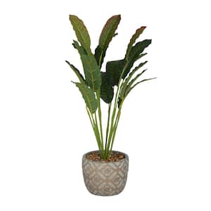 20 in. H Crotons Artificial Plant with Realistic Leaves and Geometric Patterned Pot