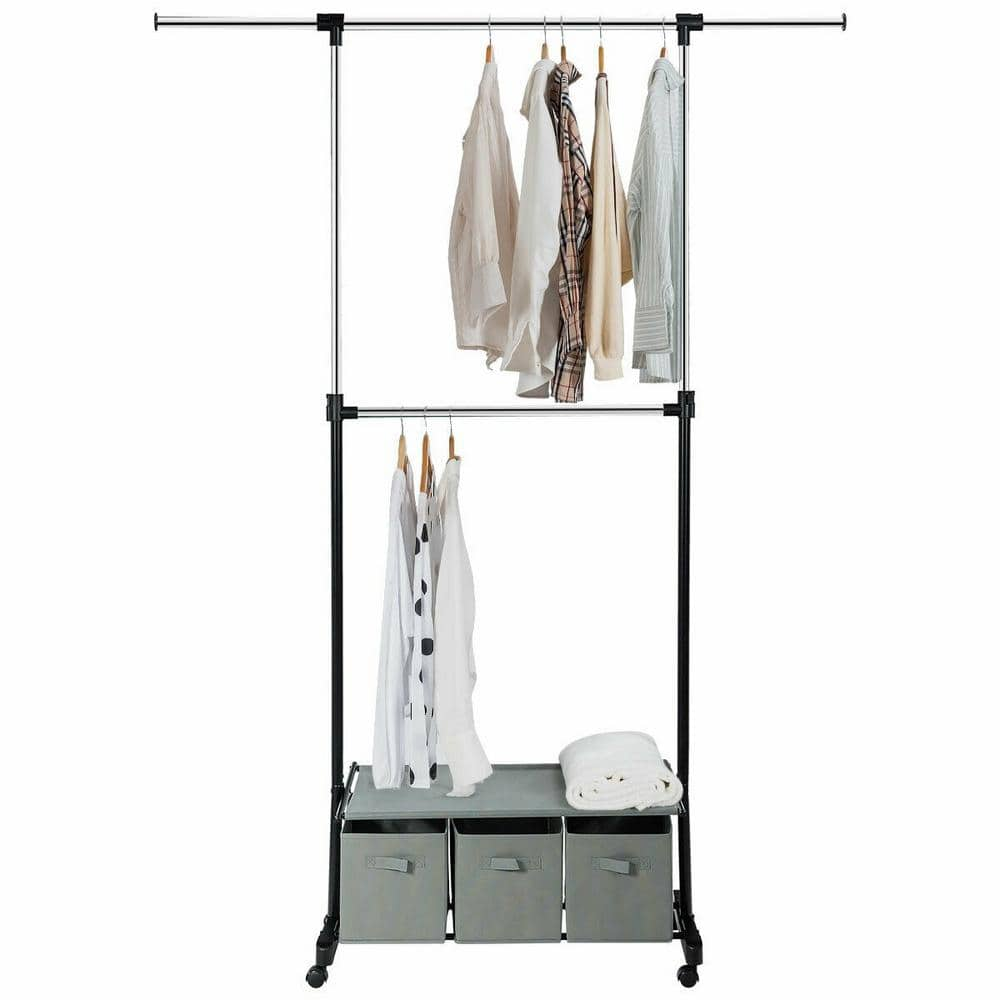 with 2-Tier Storage Shelf Metal Clothesdouble Hanging Freestanding