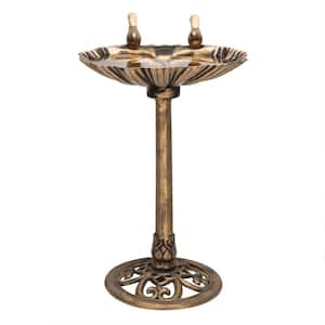 31 in. Bronze Pedestal Birdbath with 2-Decorative Birds