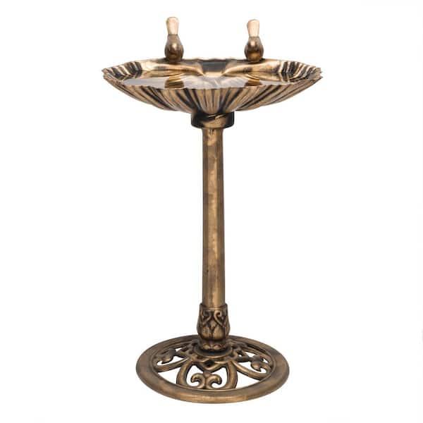 33 in. Tall Outdoor Vintage Birdbath with Bird Figurines Yard Statue