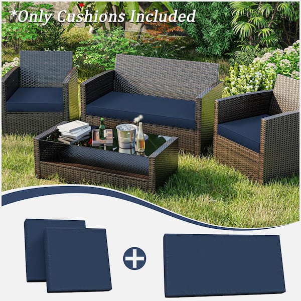 36 in. x 18 in. (3-Piece) Outdoor Patio Replacement Seat Cushions Fit for Loveseat Lounge Chair Furniture Navy Blue