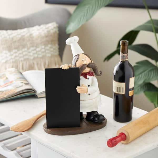 Litton Lane Black Polystone Chef Sculpture with Chalkboard