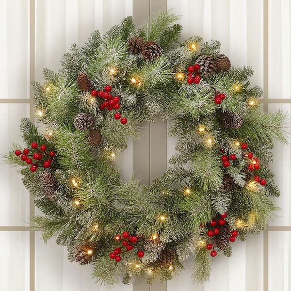 Maypex 24 in. Lighted Faux Christmas Wreath