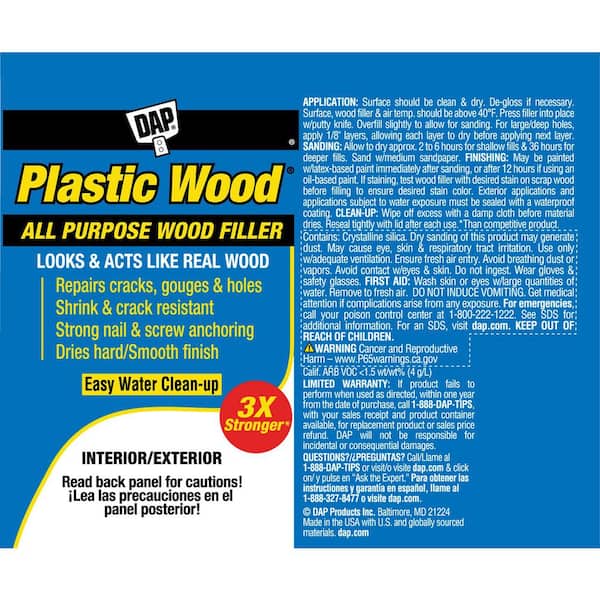 Plastic Wood 16oz Natural Latex Wood Filler – Exterior Grade, Pail (00529)