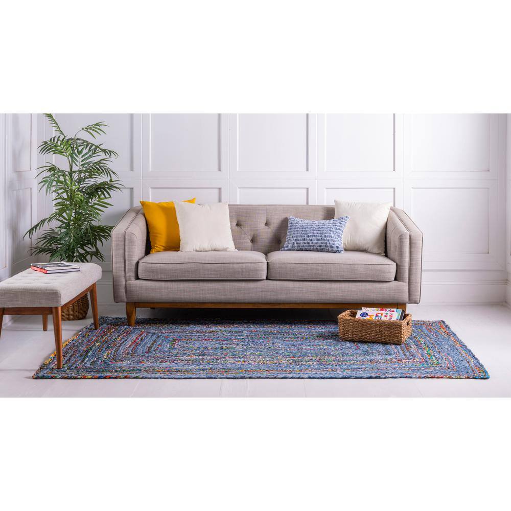 Handmade Braided Chindi Blue Multicolor 2'x3' Indoor Rug