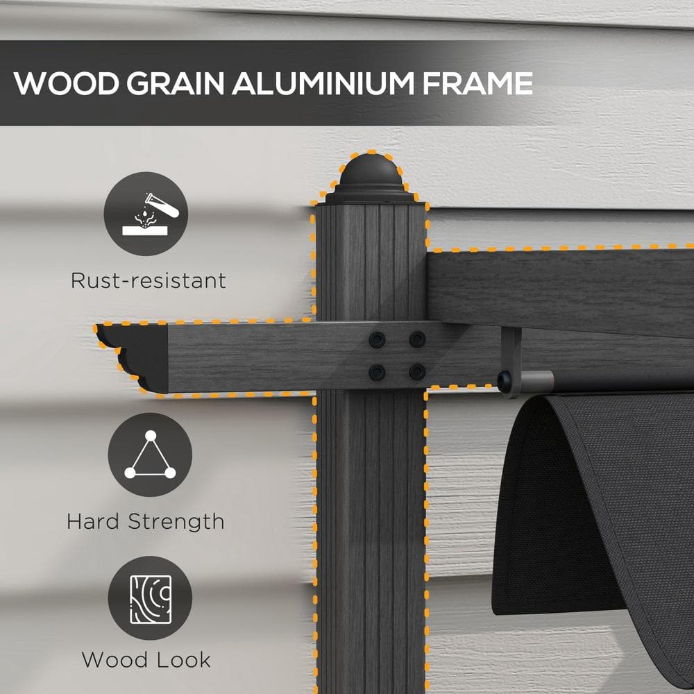 Gray 10' x 12' Wood Grain Aluminum Retractable Pergola Canopy