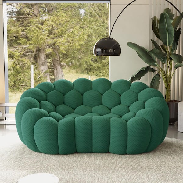 Modern 79 in. Bubble Curved Sofa Mesh Fabric Armless 2-Seater Sofa Loveseat for Apartment Office in Green