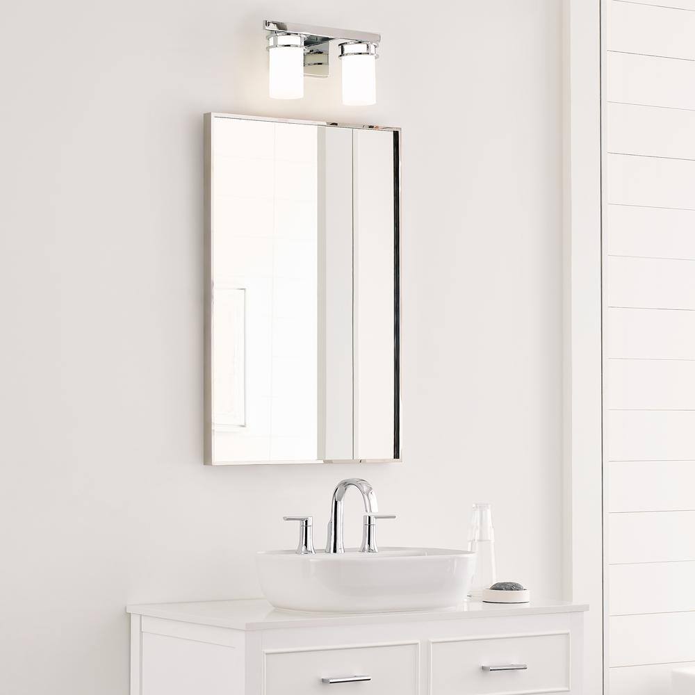 Robie Chrome 2-Light Bath Vanity with Etched White Glass