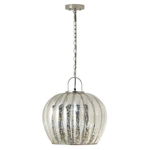 Haille 16 in. 1-Light Silver Shaded Pendant Light with Painted Mercury Glass Globe Shade