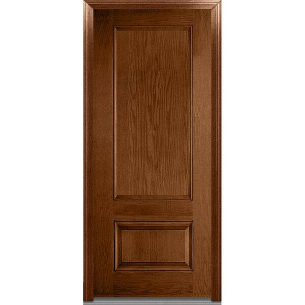 MMI Door 36 in. x 80 in. Severe Weather Left-Hand Outswing 2-Panel Stained Fiberglass Oak Prehung Front Door