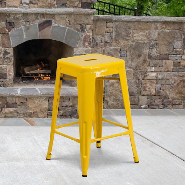 24 in. Yellow Metal Bar Stool