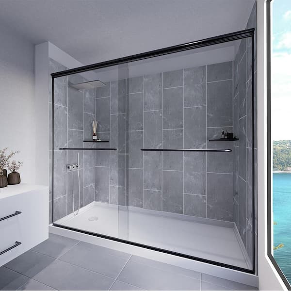 NuVo Platinum Grey-Rainier 60 in. x 30 in. x 83 in. Base/Wall/Door Rectangular Alcove Shower Stall/Kit Matte Black Left