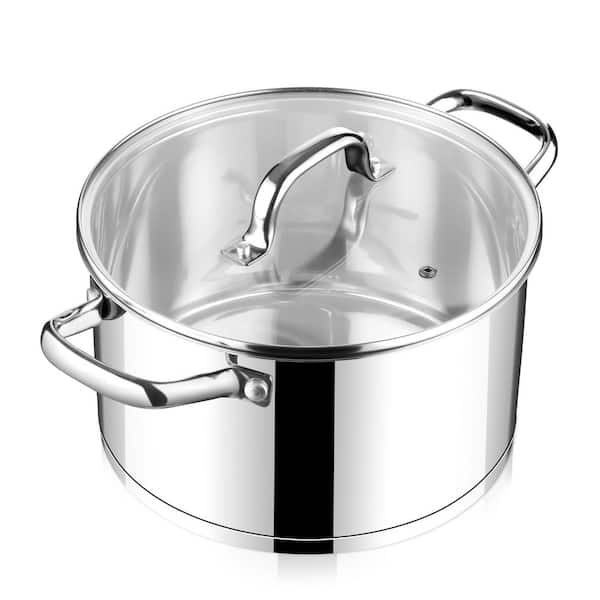 4 qt. Stainless Steel Stock Pot with Lid for Cooking Simmering Soup Sauce, Heavy Duty Non Toxic Pasta Pot for Cooking