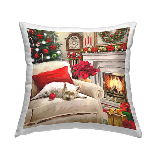 Stupell Industries Cozy Christmas Fireplace Red Print Polyester 18 in. x 18 in. Throw Pillow
