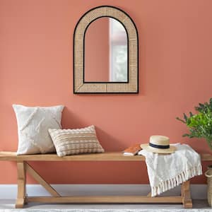 Medium Arched Natural and Black Rattan Cane Mirror (24 in. W x 32 in H)