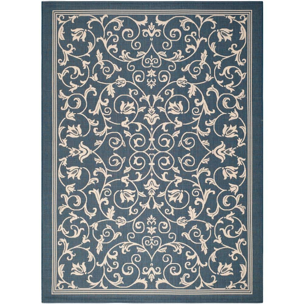 Navy & Beige 9' x 12' Reversible Flat Woven Outdoor Area Rug