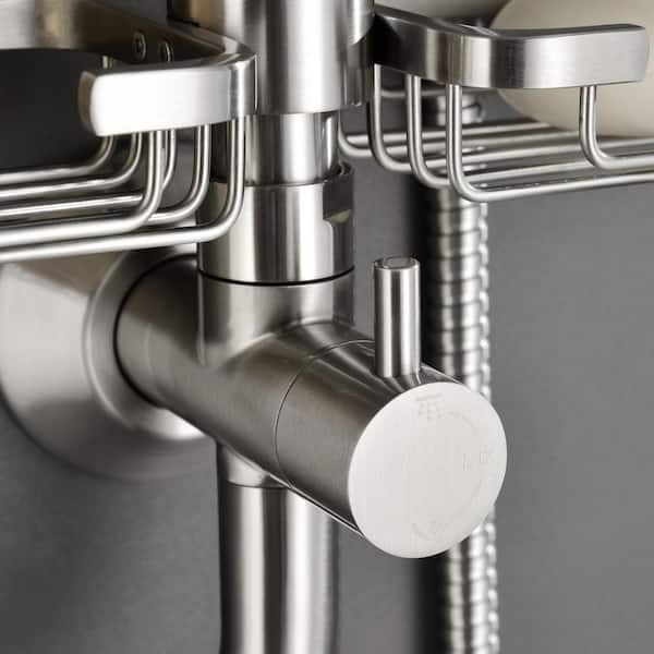 4-Spray Round 9.76 in. High Pressure Shower System with Soap Dish in Brushed Nickel (Valve Included)