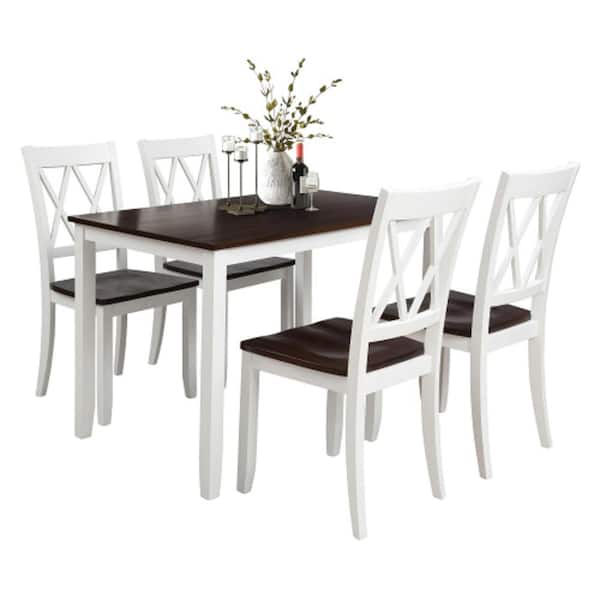 Unbranded White Cherry 5-Piece Sturdy Acacia Wood Table and Comfortable Cross Back Chairs Dining Set with Waterproof Coating