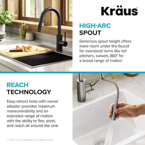 KRAUS Oletto Single Handle Pull Down Sprayer Kitchen Faucet with