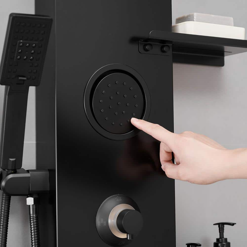 Matte Black Thermostatic Shower Panel System with LED Light